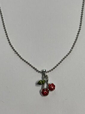 Vintage 90s sparkling cherry charm on adjustable silver chain